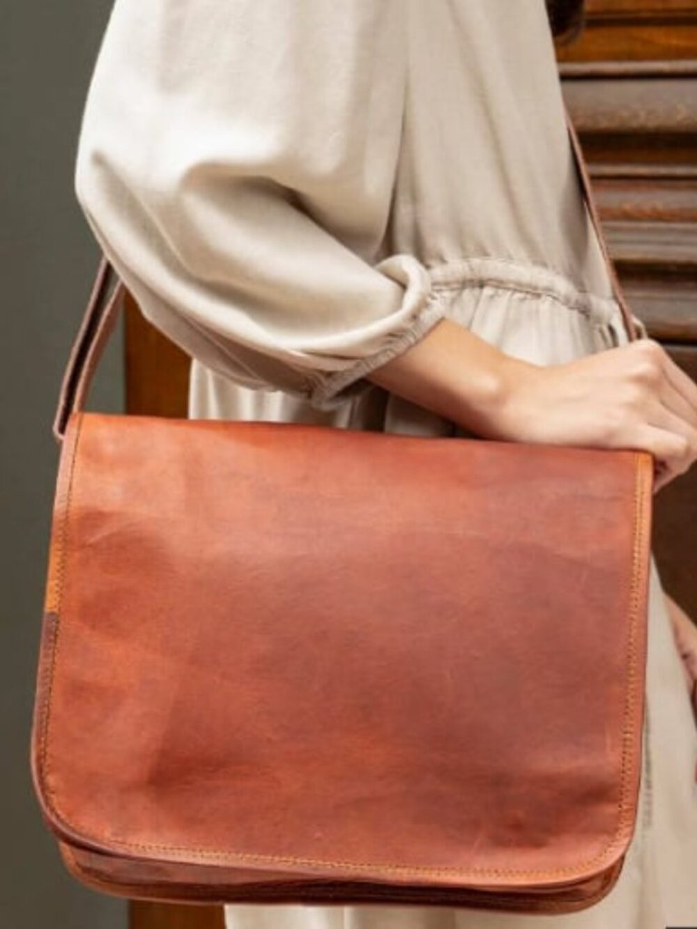 Genuine Leather Messenger Bag with Adjustable Strap
